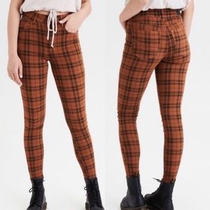 Rust Plaid Skinny Jeans